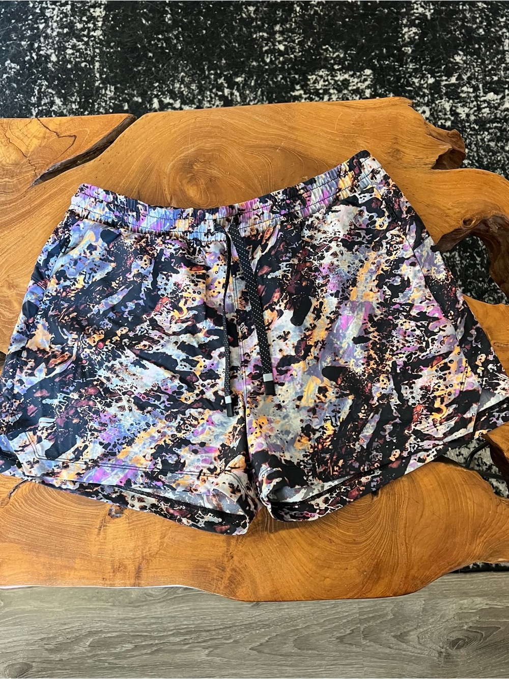 Fabletics Women's Abstract Print Drawstring Shorts - Black & Purple